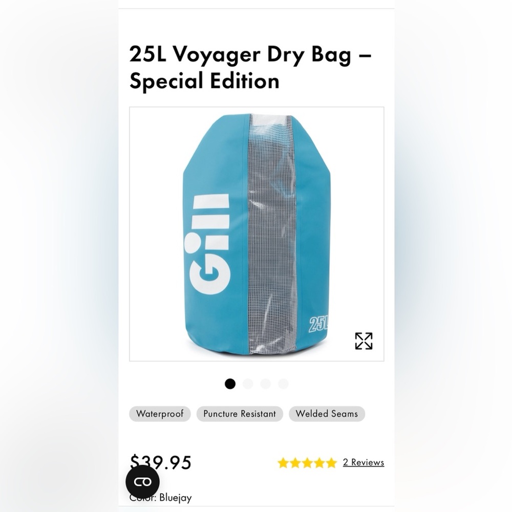 VOYAGER DRY BAGS• GILL
2 25L dry bags
$30 EACH 
Blue or yellow